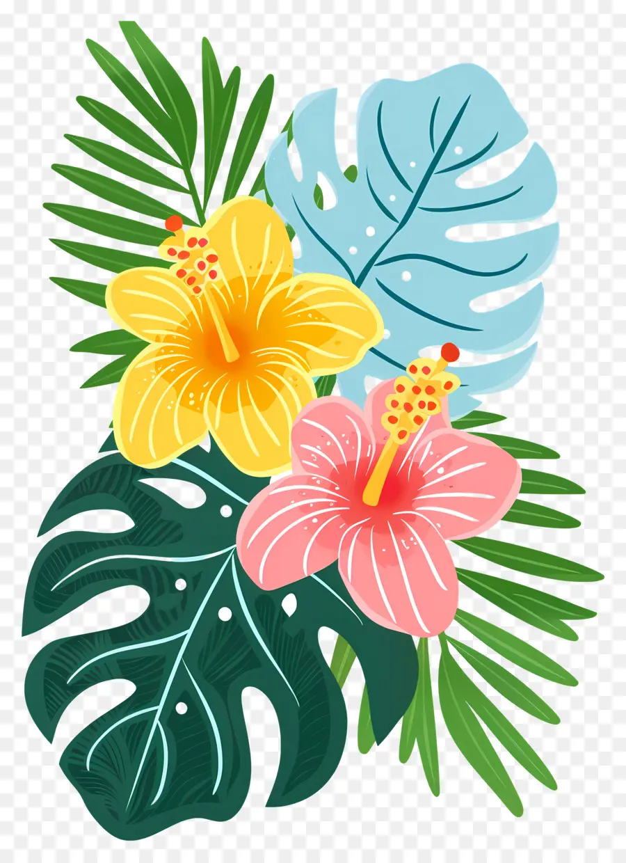 Fleurs Tropicales，Fleurs Et Feuilles Tropicales PNG