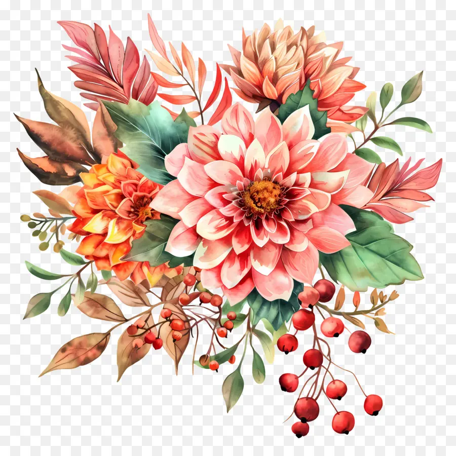 Fleurs D'automne，Fleurs Roses PNG