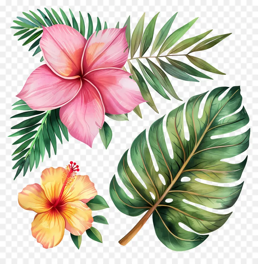 Fleurs Tropicales，Fleurs Et Feuilles Tropicales PNG