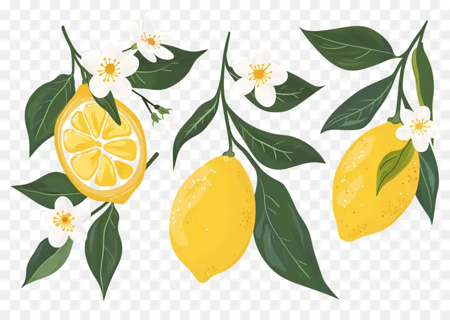 Citrons，Citron Et Fleurs PNG