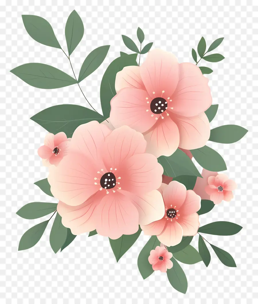 Fleurs Roses，Feuilles PNG