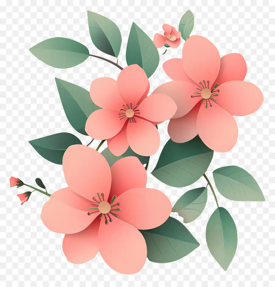 Fleurs Roses，Feuilles PNG