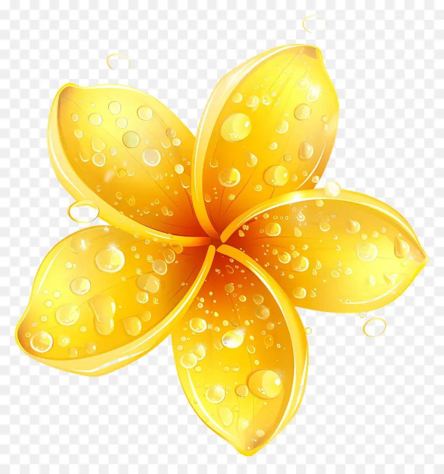 Fleur De Pluméria，Fleur Jaune Avec Des Gouttelettes D'eau PNG