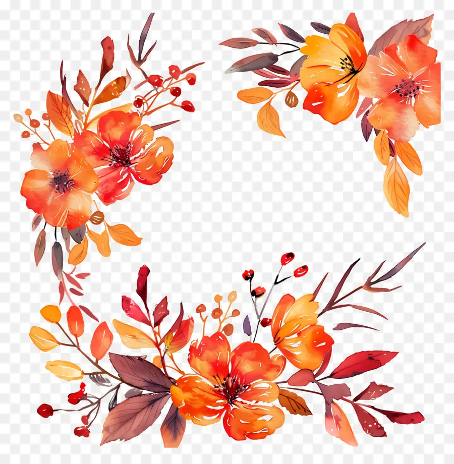 Fleurs D'automne，Fleurs Rouges Et Oranges PNG