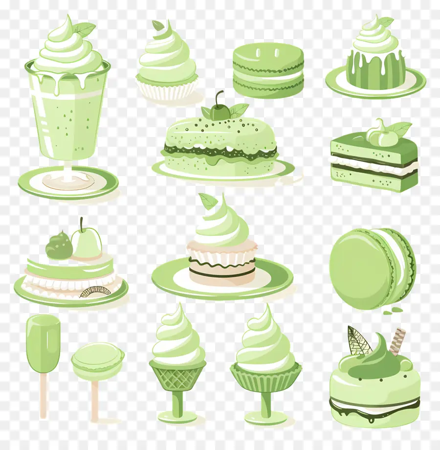 Desserts Au Matcha，Petits Gâteaux Verts PNG