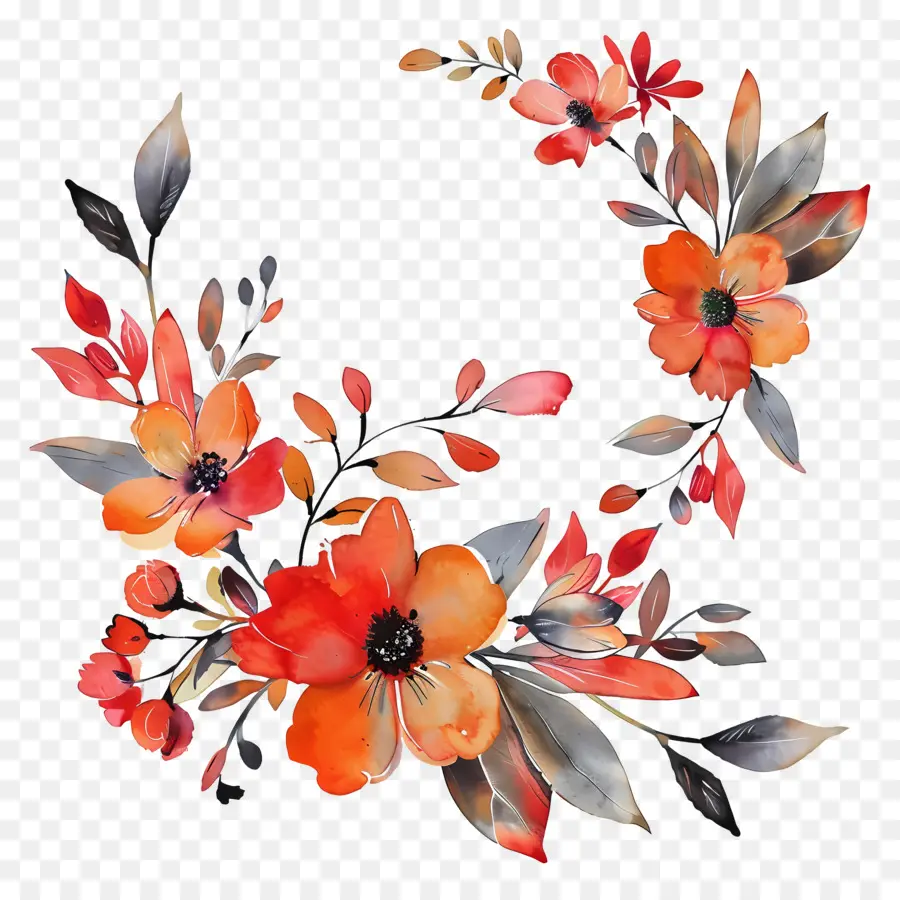 Fleurs D'automne，Fleurs Rouges Et Oranges PNG