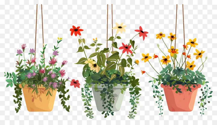 Fleurs Suspendues，Pots De Fleurs Suspendus PNG