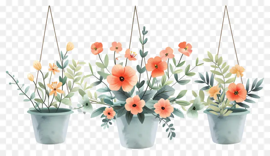 Fleurs Suspendues，Ensemble De Plantes Suspendues Avec Fleurs PNG