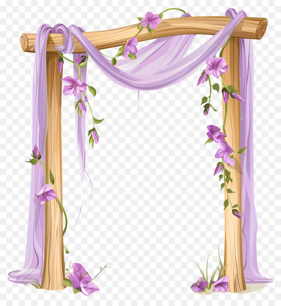 Arche De Mariage，Arche En Bois Avec Rideaux Violets PNG