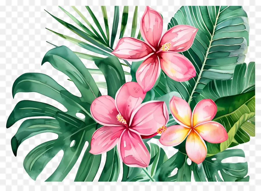 Fleurs Aquarelles，Fleurs Tropicales PNG