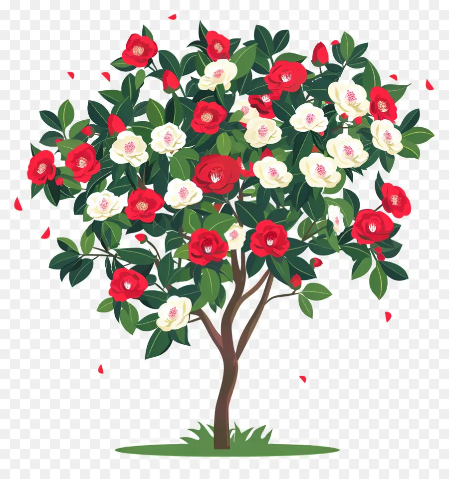 Arbre à Fleurs，Arbre à Fleurs Rouges Et Blanches PNG