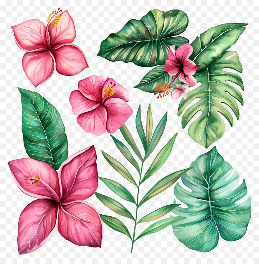 Fleurs Tropicales，Fleurs Et Feuilles Tropicales PNG