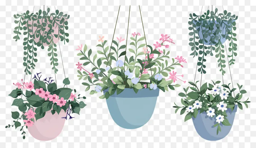 Fleurs Suspendues，Pots De Fleurs Suspendus PNG