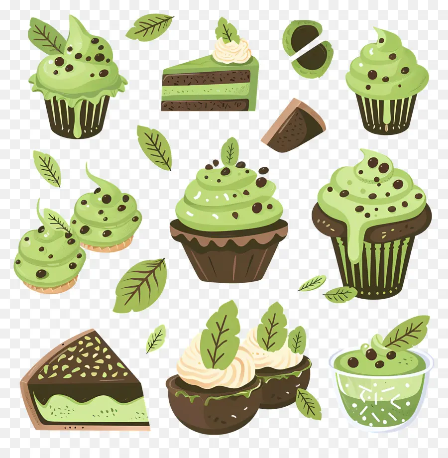 Desserts Au Matcha，Petits Gâteaux Verts PNG