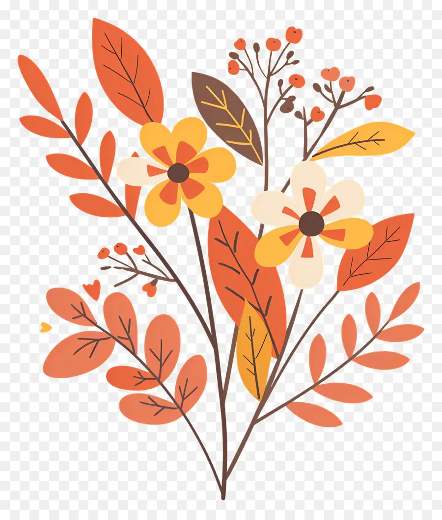 Fleurs D'automne，Fleurs Rouges Et Jaunes PNG