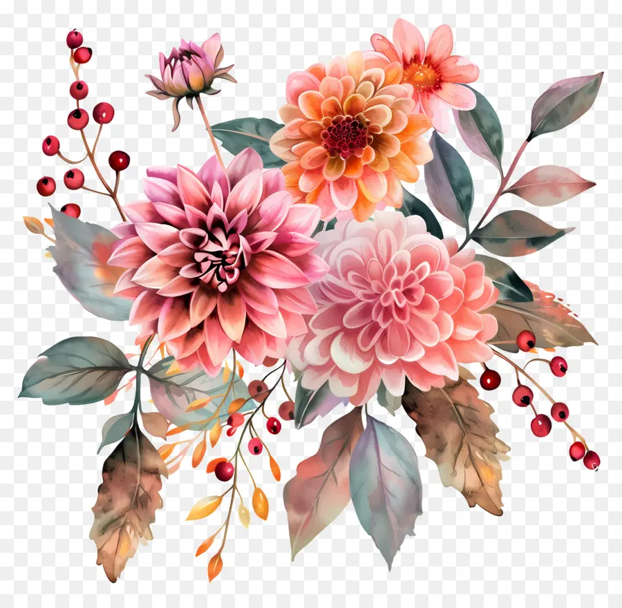 Fleurs D'automne，Fleurs Roses PNG