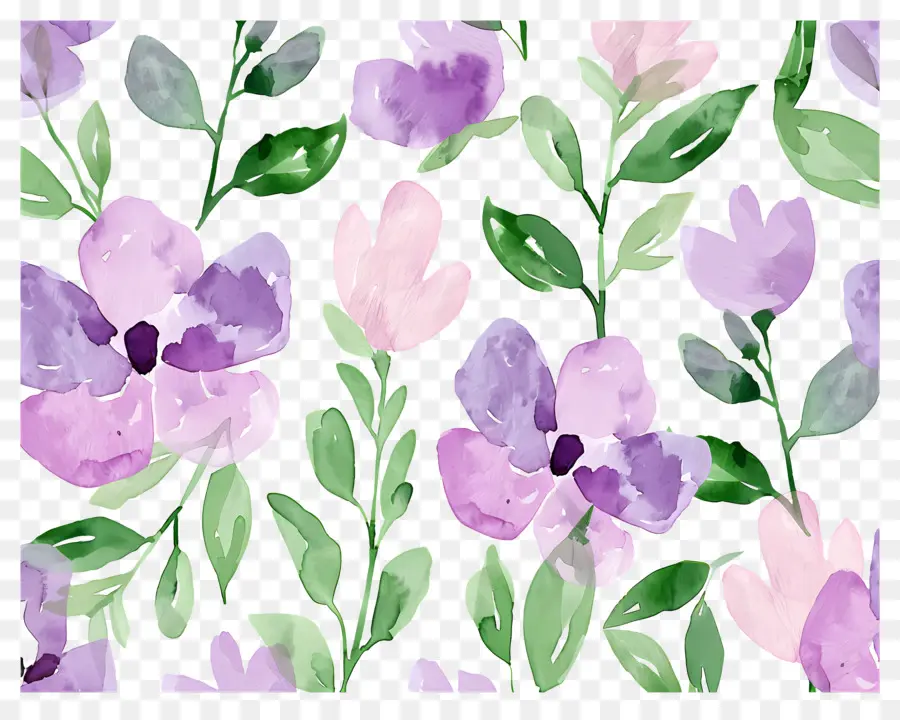 Fleurs Aquarelles，Fleurs Violettes Et Roses PNG