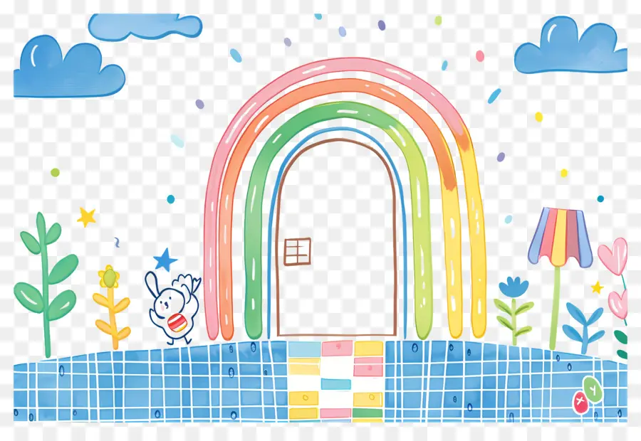 Cadre Mignon，Arc En Ciel Et Porte PNG