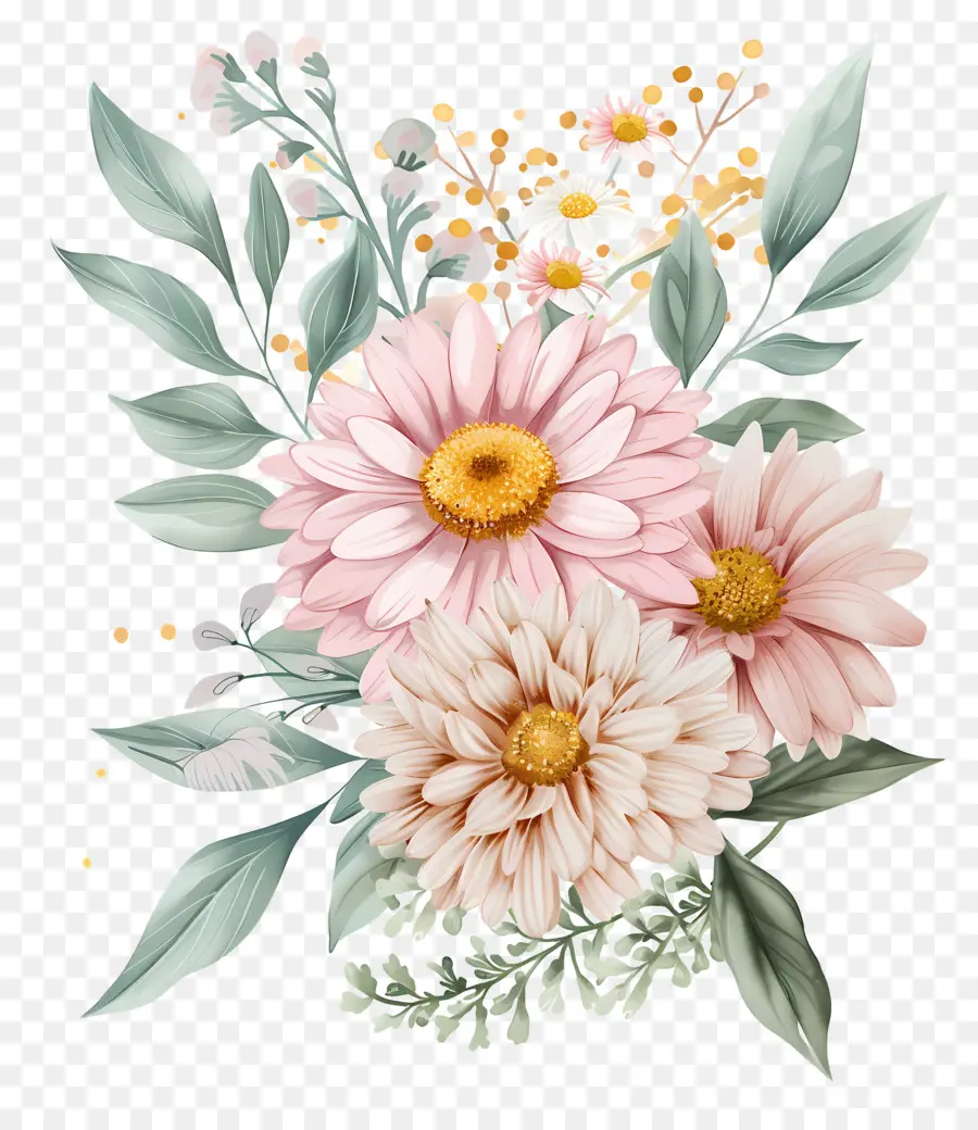 Fleurs Aquarelles，Fleurs Jaunes Et Blanches PNG