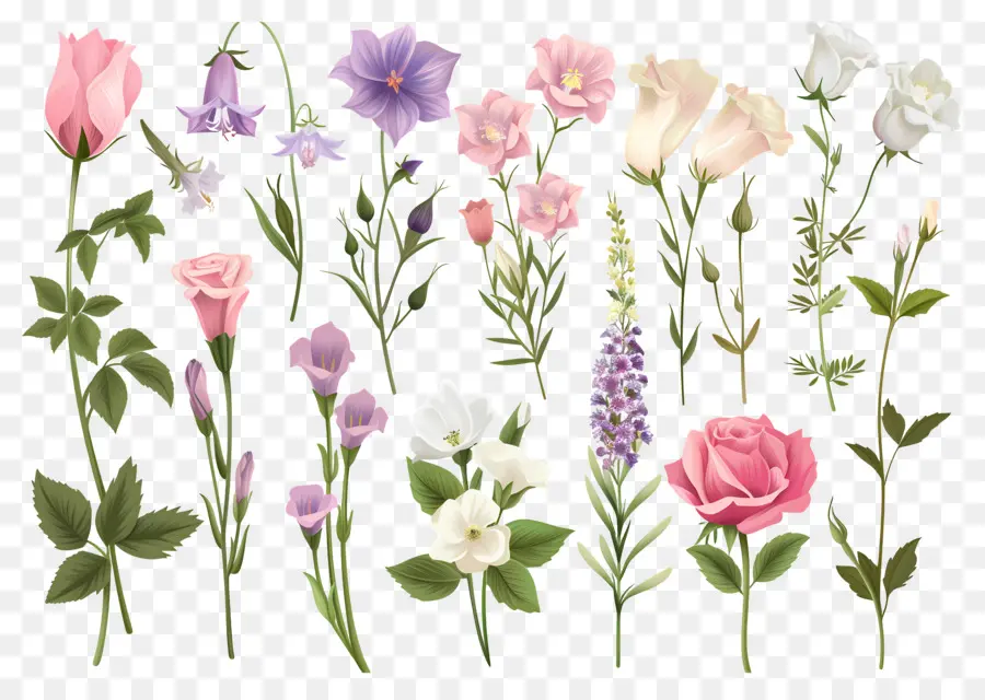 Fleurs Lumineuses，Fleurs Roses Et Vertes PNG