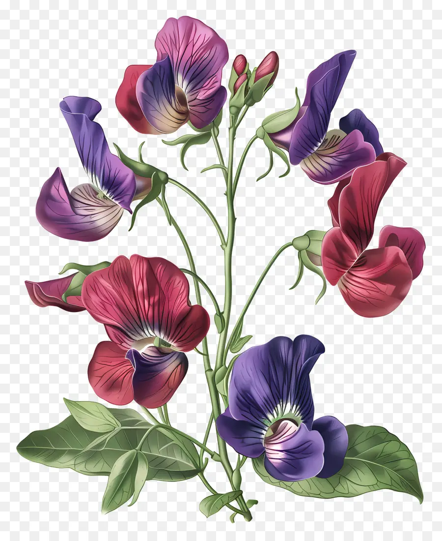 Fleurs Anciennes，Fleurs Violettes Et Rouges PNG