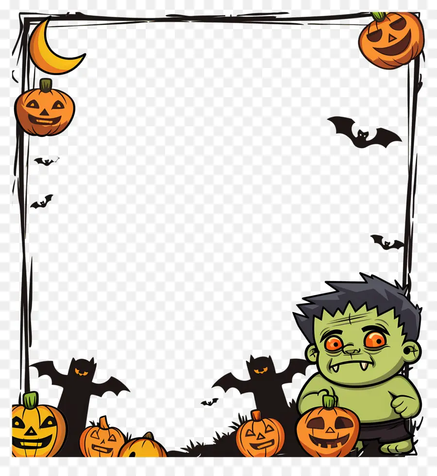 Cadre D'halloween，Monstre Vert PNG