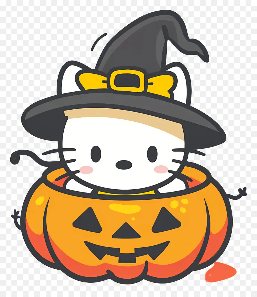 Bonjour Kitty Halloween，Chat Au Chapeau De Sorcière PNG