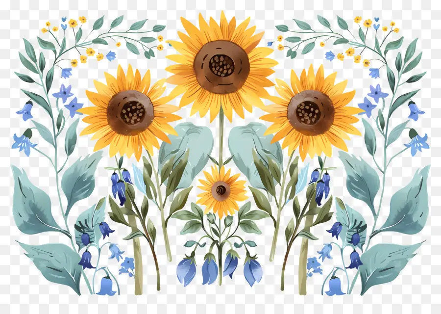 Bordure De Tournesols，Tournesols Et Jacinthes PNG