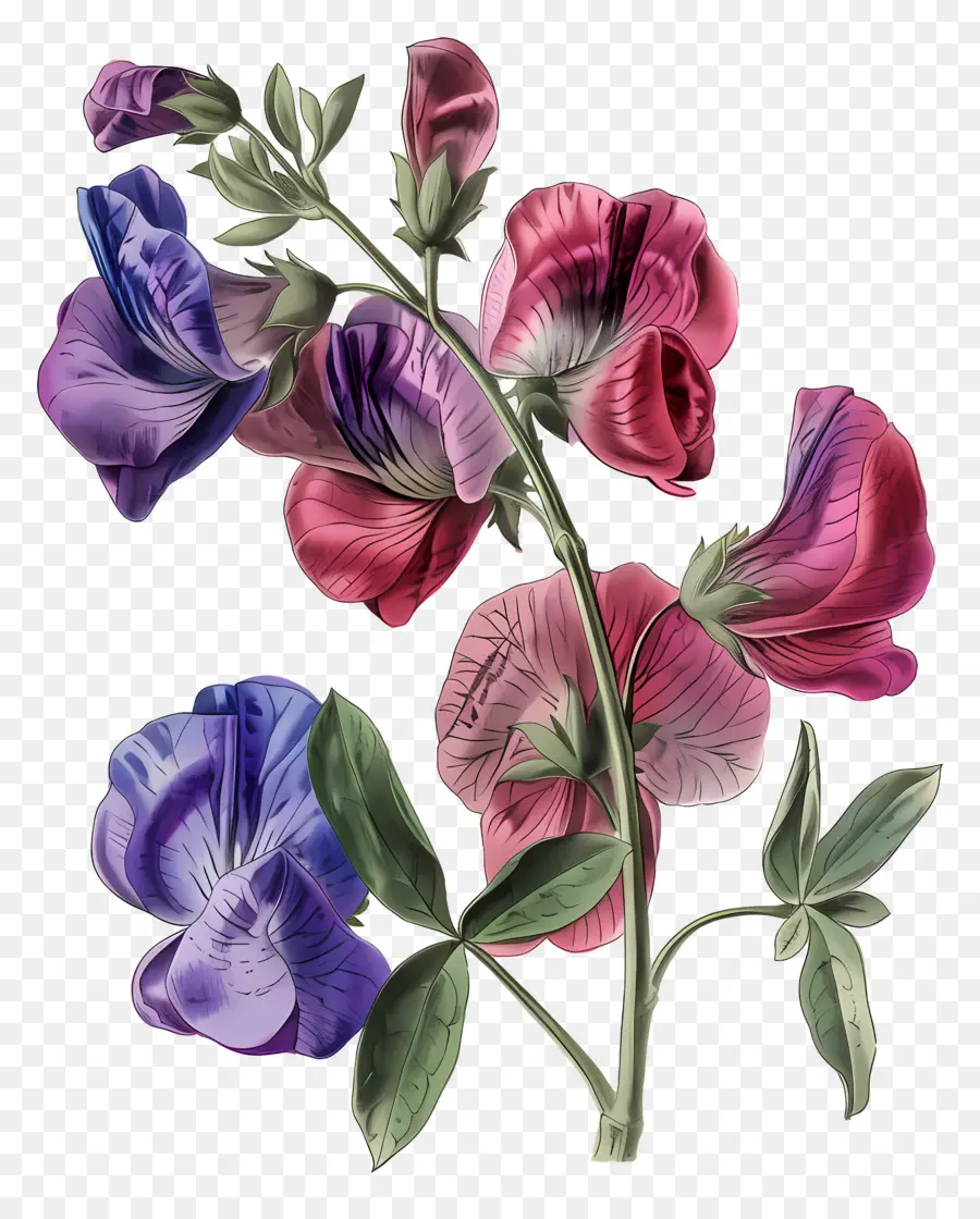 Fleurs Anciennes，Fleurs Violettes Et Rouges PNG