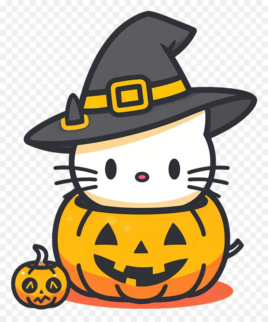 Bonjour Kitty Halloween，Chat Au Chapeau De Sorcière PNG