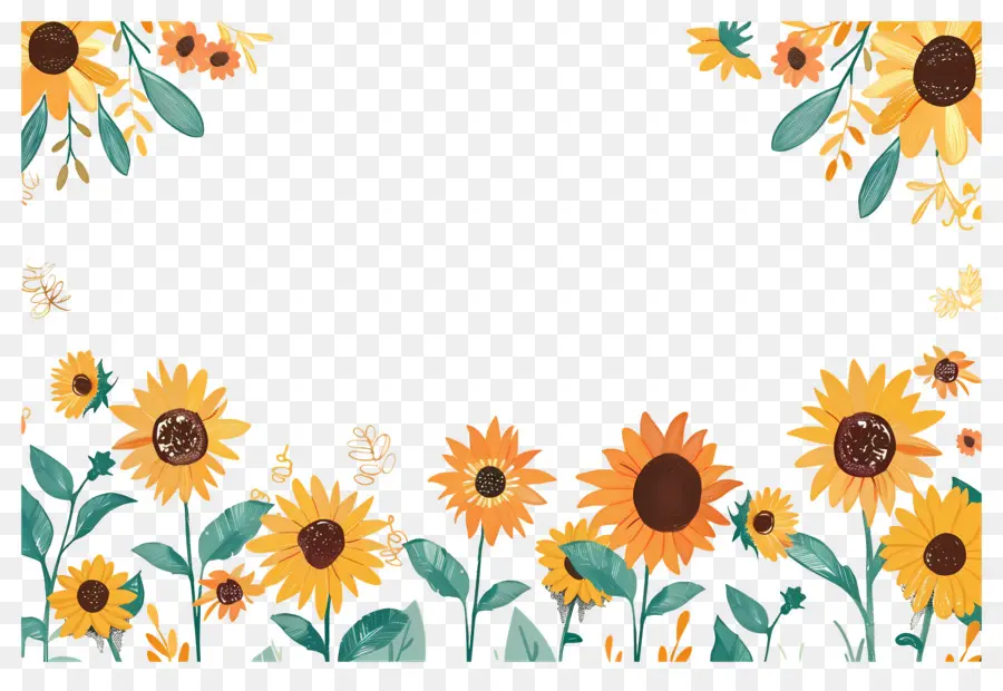 Cadre De Tournesols，Tournesols Et Marguerites PNG