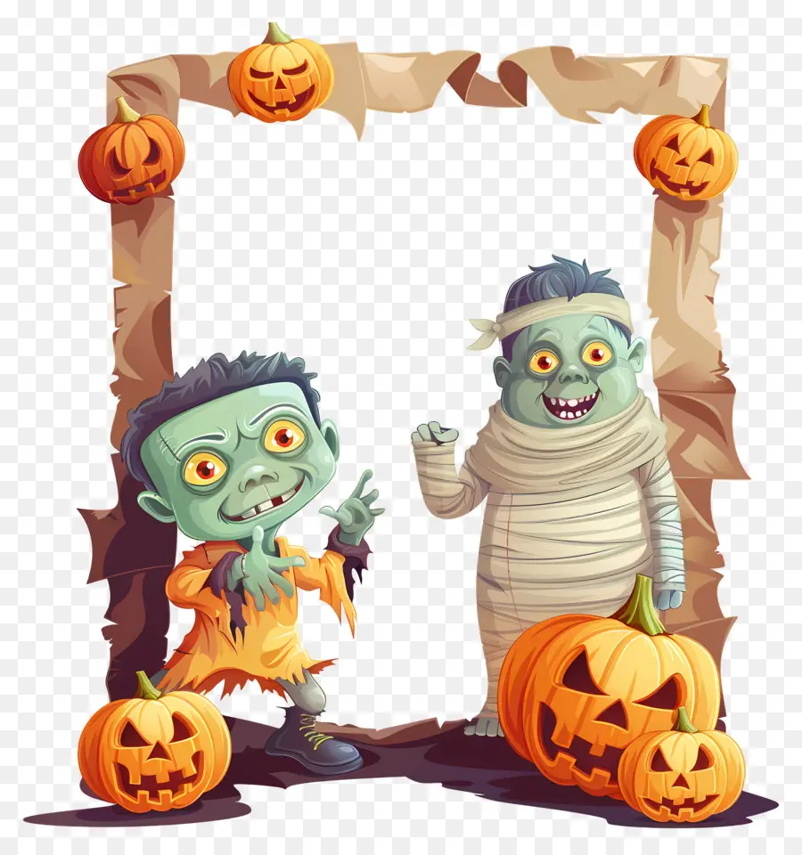 Cadre D'halloween，Citrouilles PNG