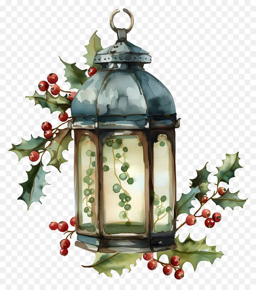 Lampe Florale De Noël，Lanterne Vintage PNG