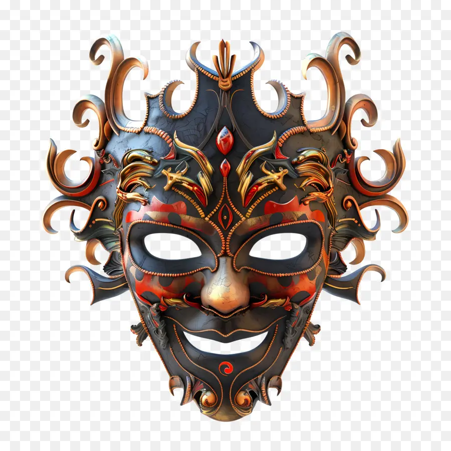 Masque D'halloween，Masque Noir Et Rouge Orné PNG