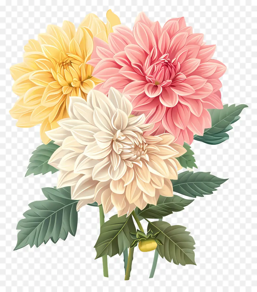 Fleur De Dahlia，Fleurs Roses Et Jaunes PNG