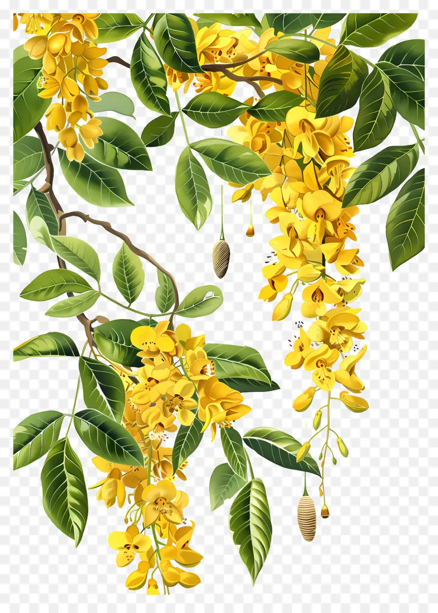 Fleurs De Cytise，Fleurs Jaunes Avec Feuilles Vertes PNG