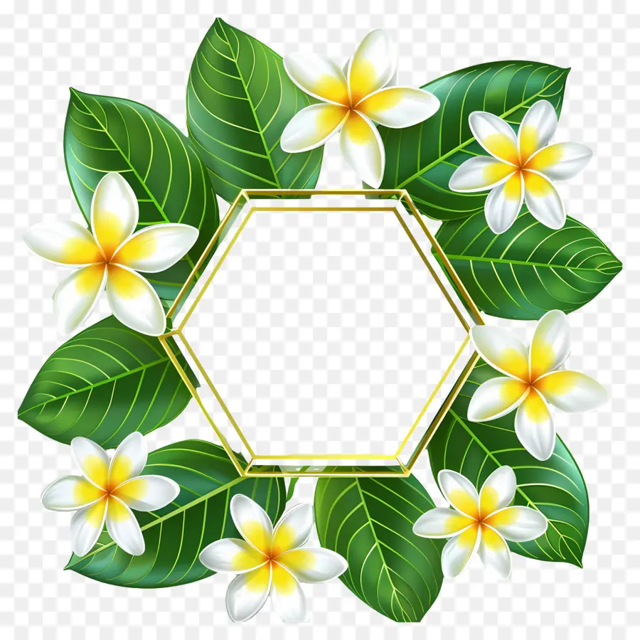 Fleur De Frangipanier，Cadre Floral Hexagonal PNG