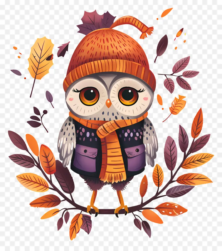 Chouette D'automne，Hibou Avec Bonnet PNG