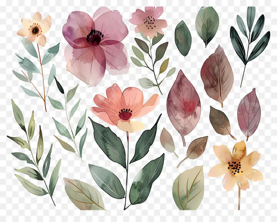 Fleurs Séchées，Fleurs Aquarelles PNG