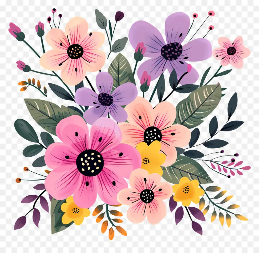 Fleurs Lumineuses，Composition Florale PNG