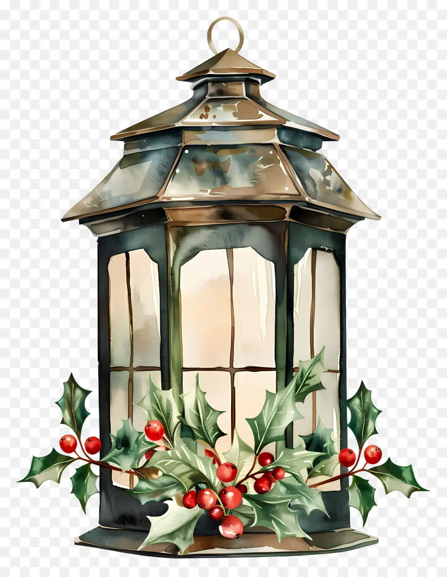 Lampe Florale De Noël，Lanterne Vintage PNG