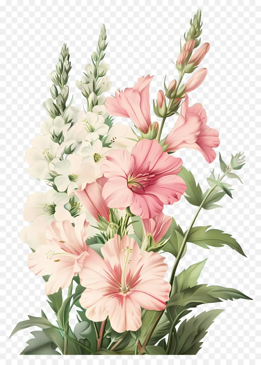 Fleurs Anciennes，Lys Blancs Et Rouges PNG