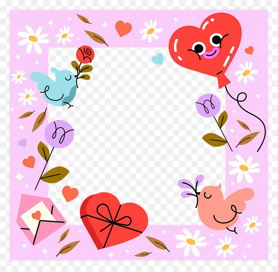 Cadre Saint Valentin，Cadre Oiseaux Et Coeurs PNG