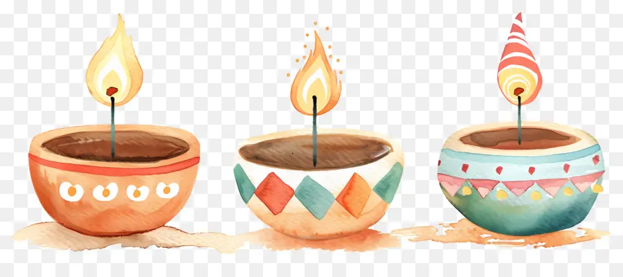 Diwali Diya，Bougies Décoratives PNG