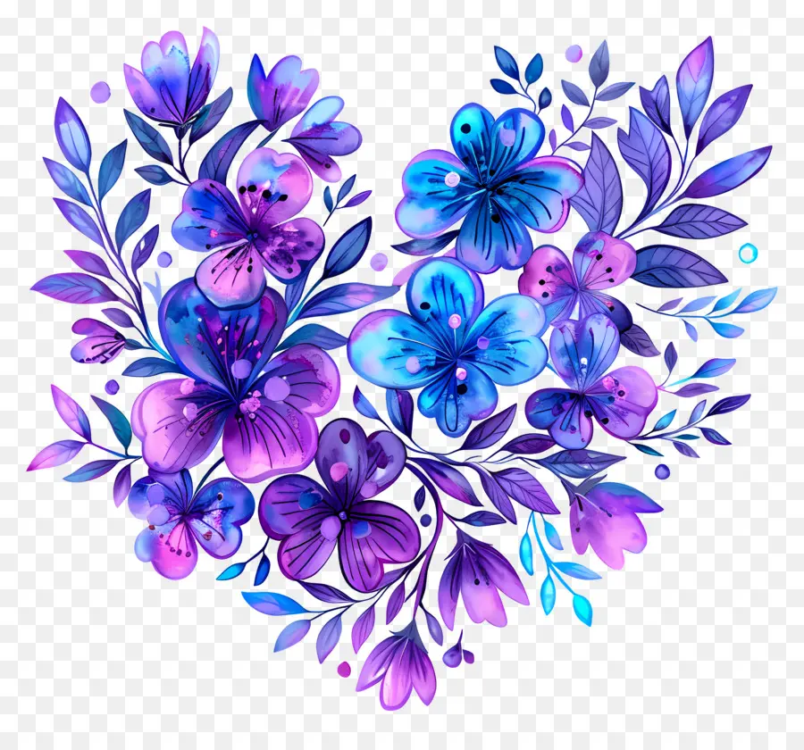 Fleur De Coeur，Fleurs Violettes Et Bleues PNG