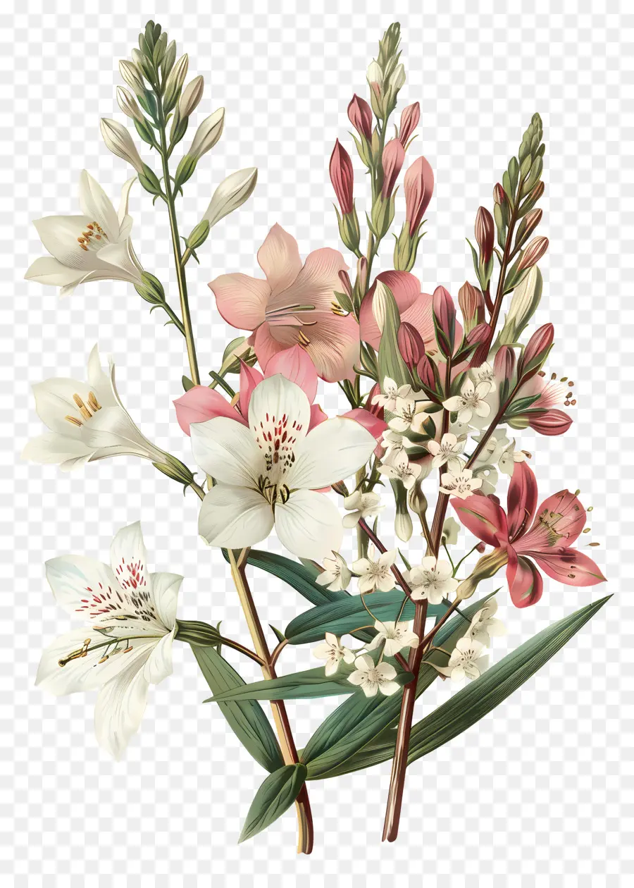 Fleurs Anciennes，Fleurs Blanches Et Roses PNG