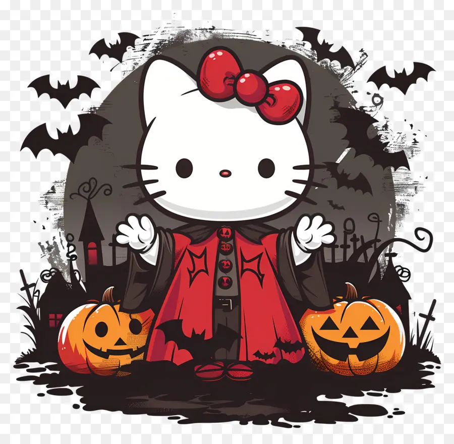 Bonjour Kitty Halloween，Chat Au Cap Rouge PNG