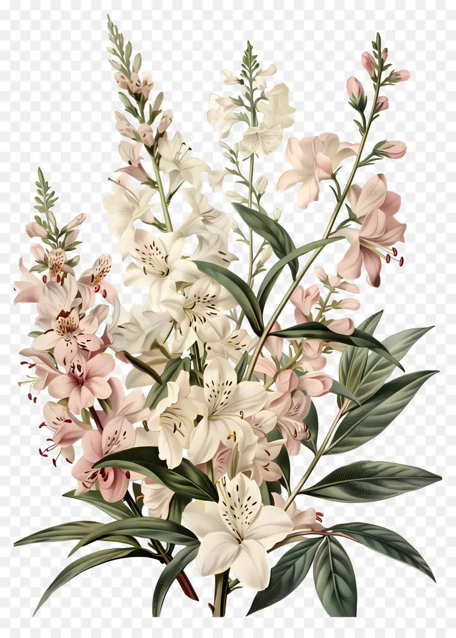 Fleurs Anciennes，Fleurs Blanches Et Roses PNG