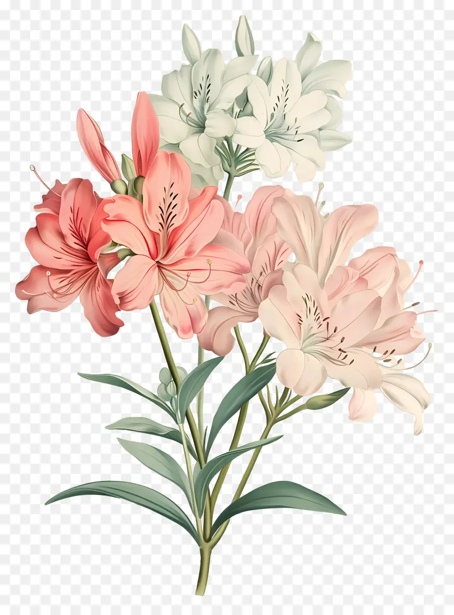 Fleurs Anciennes，Lys Roses Et Blancs PNG