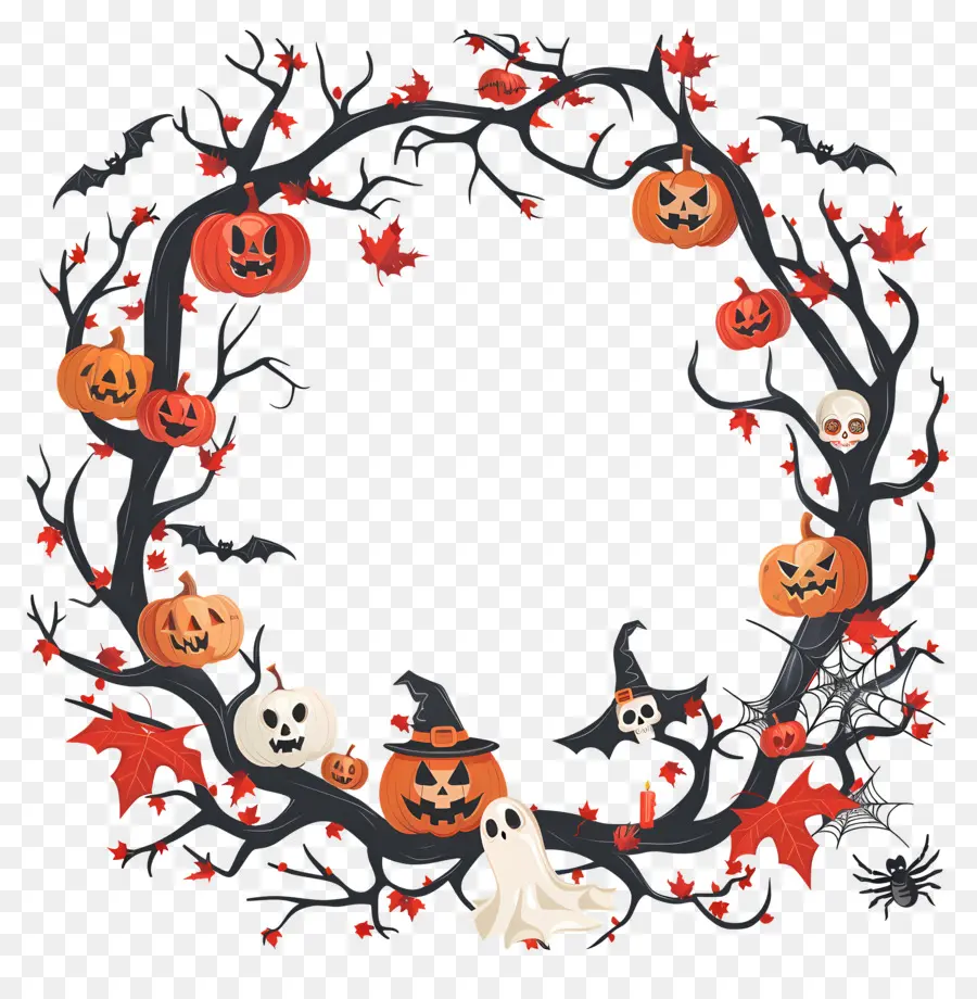 Cadre D'halloween，Couronne De Citrouille PNG